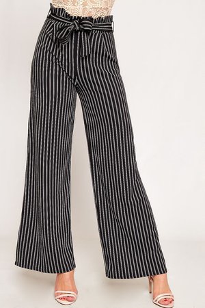 Layla Striped High Waist Wide Leg Paperbag Trousers