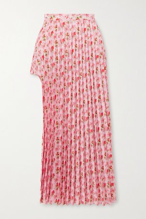 Pink Floral-print plissé-crepe midi skirt | Vetements | NET-A-PORTER