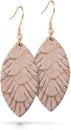 Amazon.com: Amanda Blu - Leather Small Leaf Earrings - Tan: Jewelry