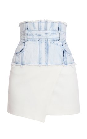 Denim-Trim Asymmetrical Mini Skirt by Balmain | Moda Operandi