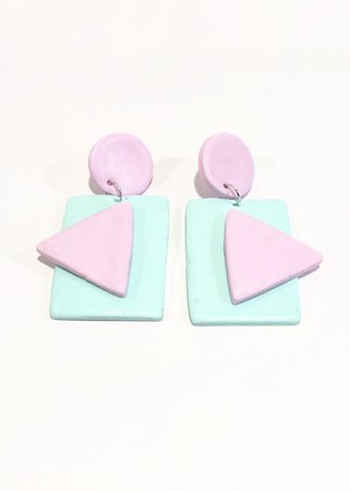 80s pastel geometric statement earrings | Etsy