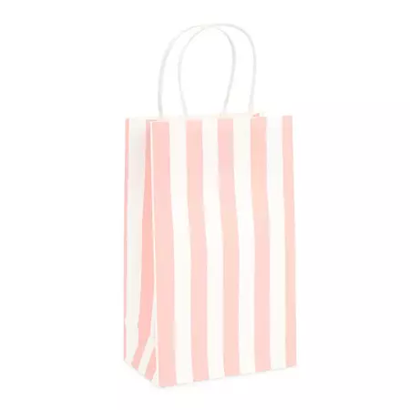 9x5.5x3.15 Sparkle and Bash 50 Pack Pink Stripes Kraft Paper Gift Bags with Handles