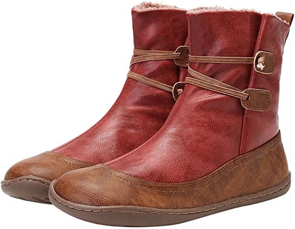 Amazon.com: TAYBAGH Ankle Boots for Women, Women's Winter Fashion Flat Vintage Pleated Round Toe Slip On Ankle Comfortable Boots : Clothing, Shoes & Jewelry