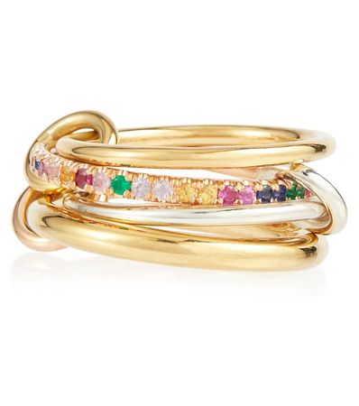 Spinelli Kilcollin - Exclusive to Mytheresa – Nimbus 18kt gold linked rings with sapphires and emeralds | Mytheresa