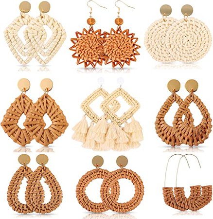 Amazon.com: LANTAI 16 Pairs Trendy Acrylic Earrings Rattan Earrings for Women-Summer Beach Straw Woven Earrings Resin Leaf Dangle Drop Earrings Geometric Statement Earrings Vacation Jewelry: Clothing, Shoes & Jewelry