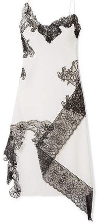 Marques' Almeida - Asymmetric Lace-trimmed Cotton-poplin Midi Dress - White