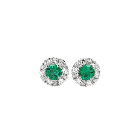 London Collection White Gold Gemstone and Diamond Cluster Stud Earrings