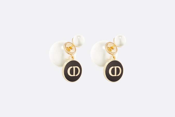Dior Tribales Earrings Gold-Finish Metal and White Resin Pearls with Black Lacquer | DIOR