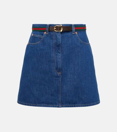 Web Stripe Denim Miniskirt in Blue - Gucci | Mytheresa