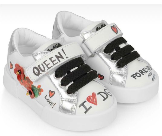 girls white floral trainers