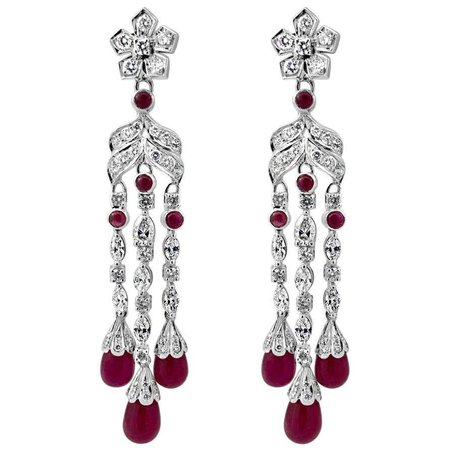 Ruby and Diamond Drop Earrings For Sale at 1stDibs