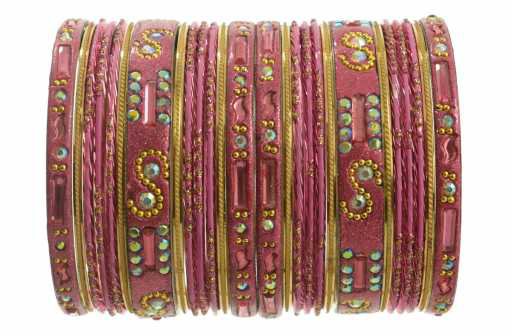Indian Bangles Set of 26 Ethnic Bracelets Belly Dance Churi Kangan Pink 2.10