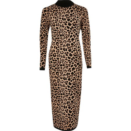 Brown leopard print midi dress | River Island