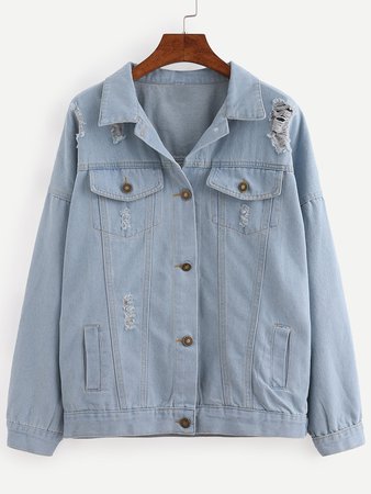 Buttoned Front Ripped Denim Jacket