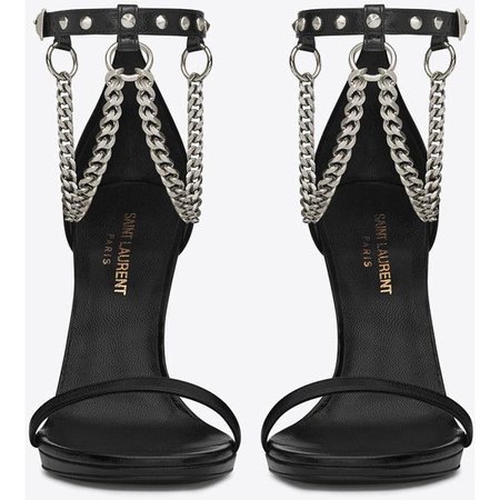 Saint Laurent Classic JANE 105 Chain & Studded Ankle Strap Sandal Heels ($995)