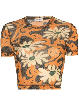 Nanushka Cropped-T-Shirt Mit Blumen-Print - Farfetch