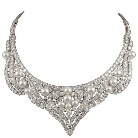 David Webb Pearl and Diamond Necklace/Tiara For Sale at 1stdibs