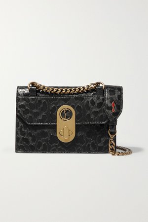 Black Elisa mini leopard-print matte and glossed-leather shoulder bag | Christian Louboutin | NET-A-PORTER