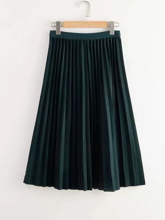 Solid Elastic Waist Pleated Skirt | SHEIN USA