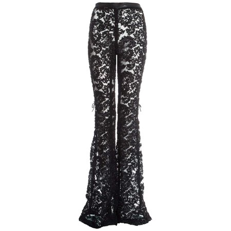 Gucci by Tom Ford black embroidered lace and mesh flared evening pants, fw 1999 For Sale at 1stDibs