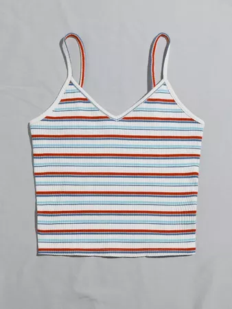 Striped Rib-knit Cami Top | SHEIN USA white