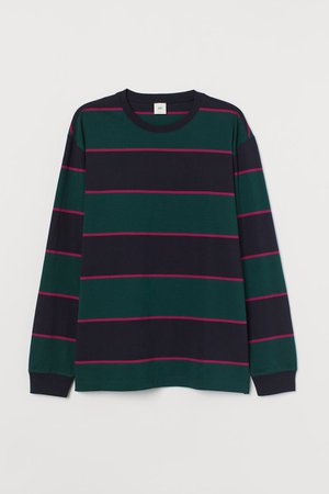 Long-sleeved Jersey Shirt - Dark green/striped - Men | H&M US