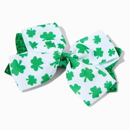 St. Patrick's Day Shamrocks & Glitter Hair Bow Clip | Claire's US
