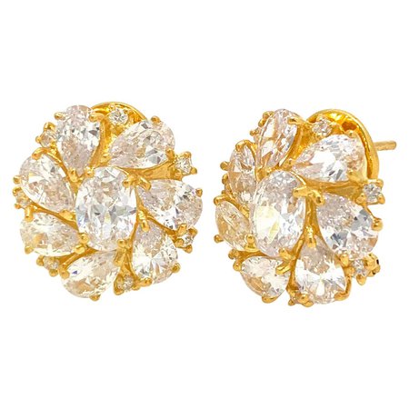 Simulated Diamond Cluster Vermeil Earrings For Sale at 1stDibs