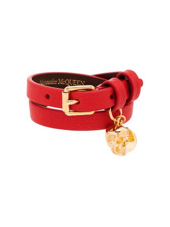 Shop red Alexander McQueen skull-motif wraparound bracelet with Express Delivery - Farfetch