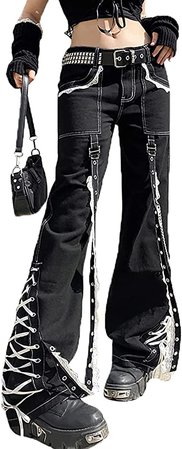 Women's Goth Baggy Jeans Wide Leg E-Girl Grunge Gothic Pants Harajuku Y2k Tripp Pants Punk Streetwear at Amazon Women's Jeans store