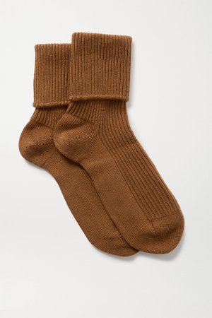Brown Ribbed cashmere socks | Johnstons of Elgin | NET-A-PORTER