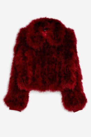 TALL Cropped Marabou Jacket | Topshop burgundy