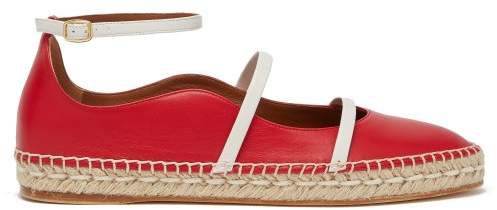 Selina Waved Edge Leather Espadrilles - Womens - Red