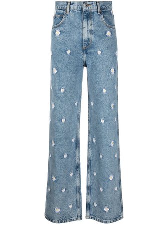 Shop SANDRO floral wide-leg jeans with Express Delivery - FARFETCH