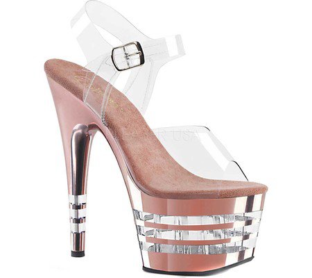 Womens Pleaser Adore 708CHLN Heeled Sandal - Clear/Pewter Chrome Synthetic - FREE Shipping & Exchanges