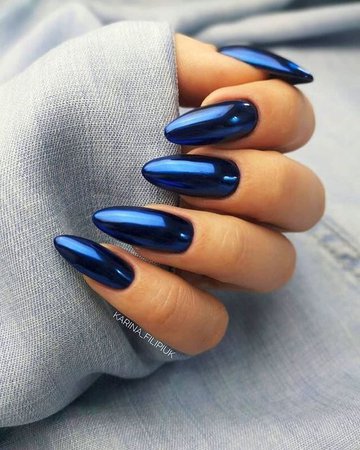 Metallic Blue Stiletto Nails