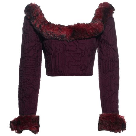 Jean Paul Gaultier quilted plum polyester corset with faux fur, fw 1995 For Sale at 1stDibs