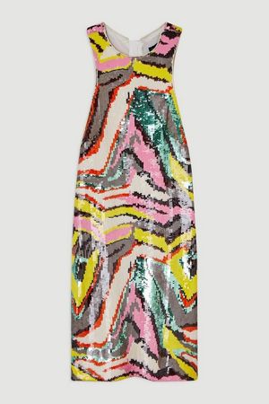 Abstract Sequin Embellished Woven Racer Mini Dress | Karen Millen