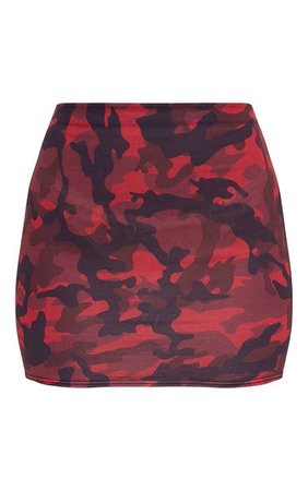Red Camo Print Mini Skirt