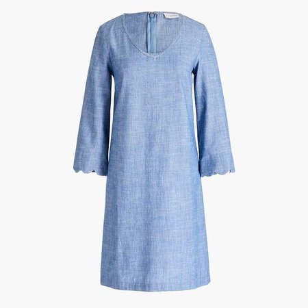 Chambray dress with scalloped sleeve