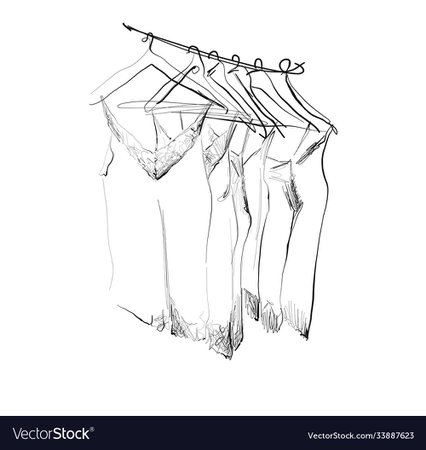 Hand drawn wardrobe sketch clothes on hangers Vector Image