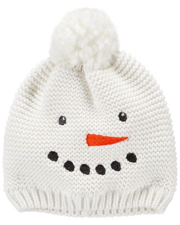 White Baby Snowman Knit Cap | carters.com