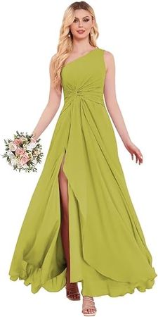 Amazon.com: Hegabch Chiffon One Shoulder Bridesmaid Dresses for Women A Line Long Formal Evening Dress with Slit Floor Length : Clothing, Shoes & Jewelry