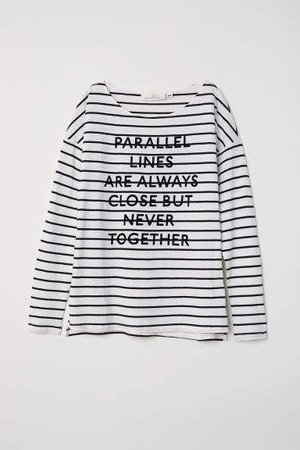 Striped Top with Text Motif - White
