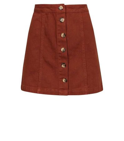 Brown Button Front A-Line Denim Skirt | New Look