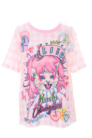 T-55 Rock´n Roll Queen Cat Katze rosa Karo T-Shirt Pastel Goth Lolita Japan | eBay