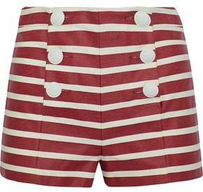 Button-detailed Striped Denim Shorts
