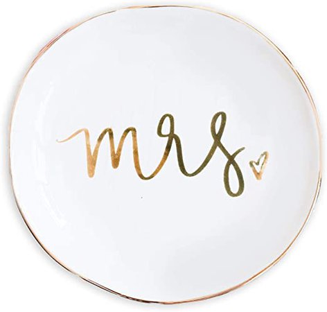 Amazon.com: Sweet Water Decor Jewelry Dish Tray | Great for His and Her Engagement Engaged Ring Dish Holder Bride Ring Holder Gold Ceramic Trinket Tray Wedding Accessories (Mrs): Home Improvement