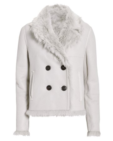 Reversible Double-Breasted Grey Shearling Coat | INTERMIX®
