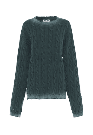 Miu Miu dark teal rear-vent ribbed-knit jumper sweater